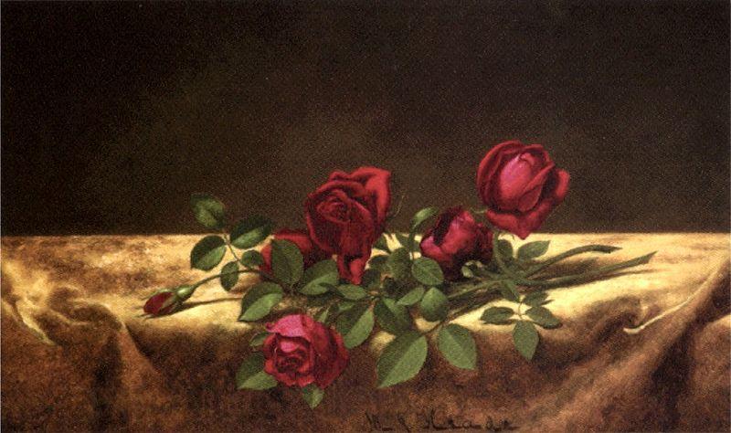 Martin Johnson Heade Roses Lying on Gold Velvet